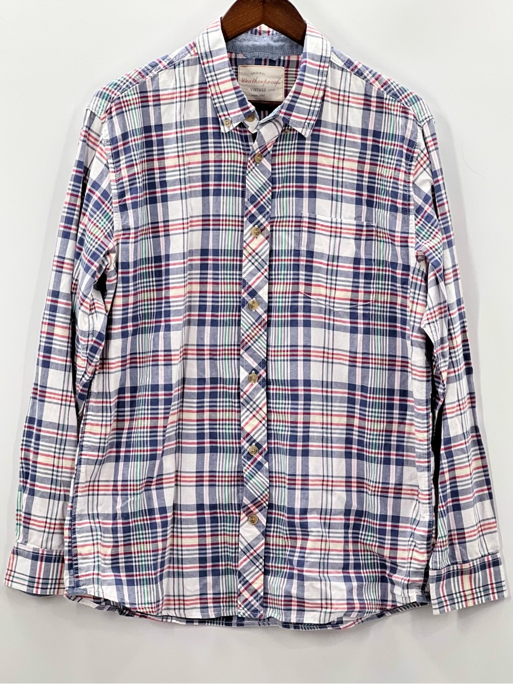 426 Weatherproof Large Men's Plaid Button-Down Shirt - White, Navy & Red